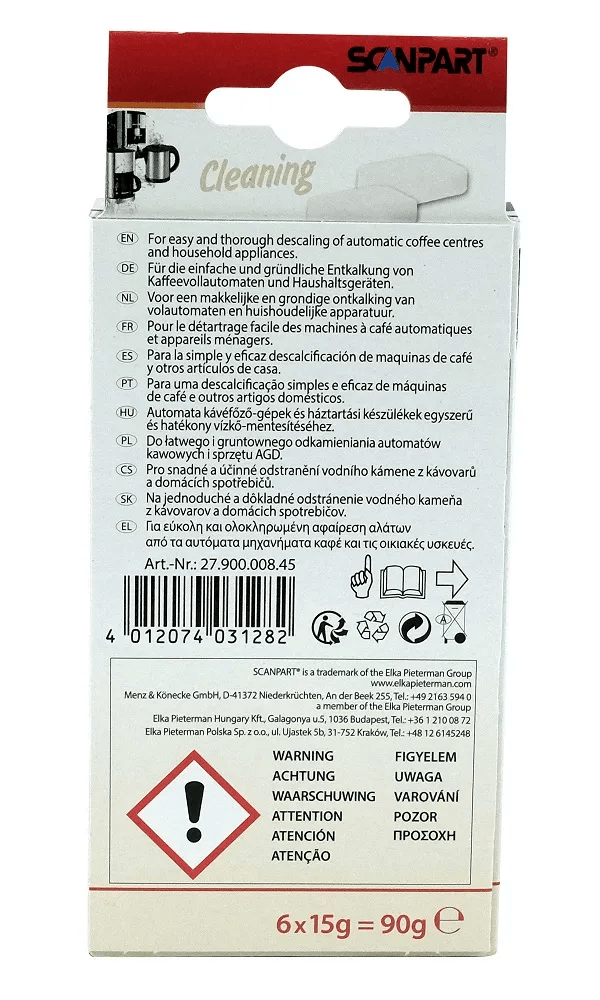 ScanPart odvápňovací tablety - zadní strana s informacemi