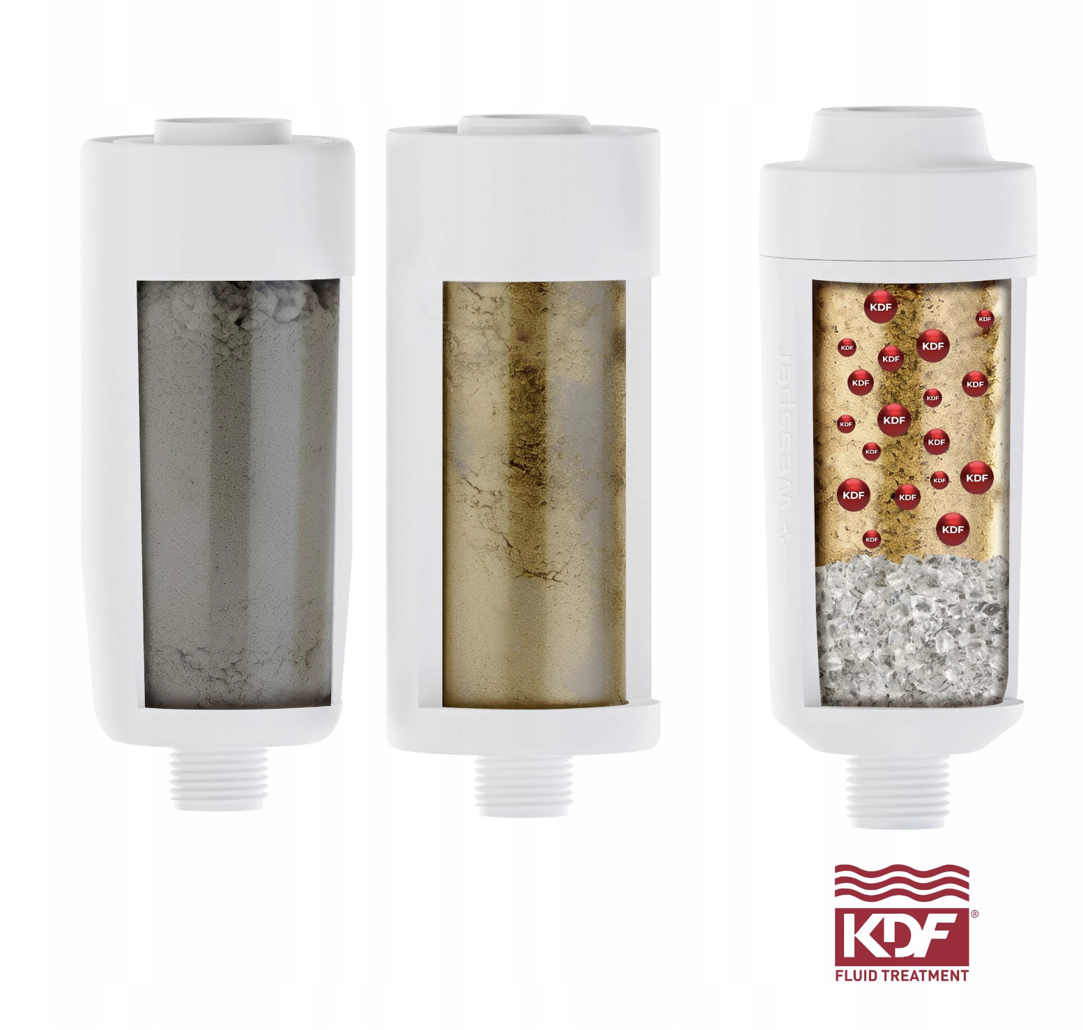 Wessper AquaShower stříbrný – detail filtračních médií KDF a polyfostát